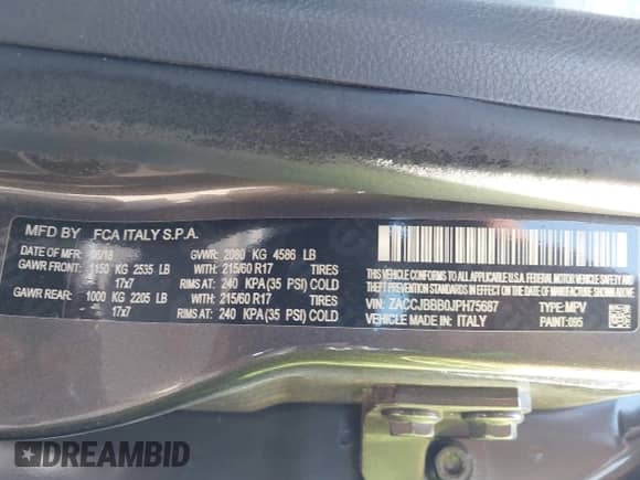 2018 Jeep Renegade Latitude с VIN ZACCJBBB0JPH75687, выставлен на аукционе IAAI как лот 42622496 с пробегом 60 767 миль миль и . История ставок и продаж доступна на DreamBid. Изображение 9.
