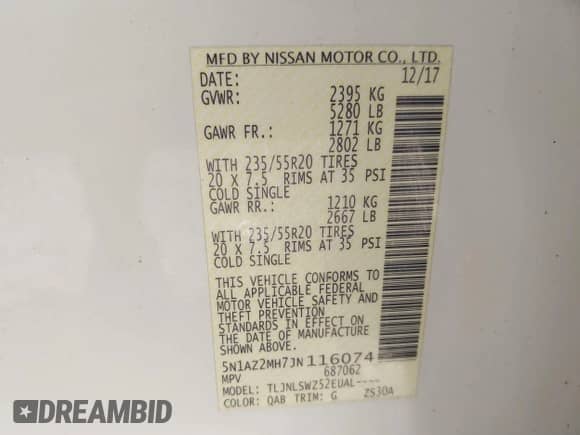 2018 Nissan Murano SV z VIN 5N1AZ2MH7JN116074, wystawiony jako IAAI lot #42811514 z przebiegiem 23 861 mil mil oraz . Historia ofert i sprzedaży dostępna na DreamBid. Obrazek 9.