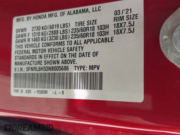 2022 Honda Odyssey EX с VIN 5FNRL6H53NB005686, выставлен на аукционе IAAI как лот 42774547 с пробегом 62 000 миль миль и . История ставок и продаж доступна на DreamBid. Изображение 9.