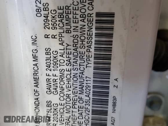2020 Honda Accord Sport with VIN 1HGCV2F35LA029117, listed as a Copart auction lot 84195715 with 56,990 mi miles and Salvage title. Bid and sale history available at DreamBid. Image 14.