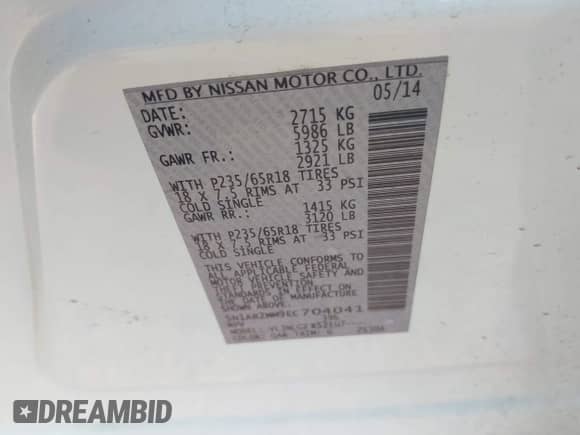 2014 Nissan Pathfinder SL with VIN 5N1AR2MM9EC704041, listed as a IAAI auction lot 42453350 with 220,947 mi miles and . Bid and sale history available at DreamBid. Image 9.