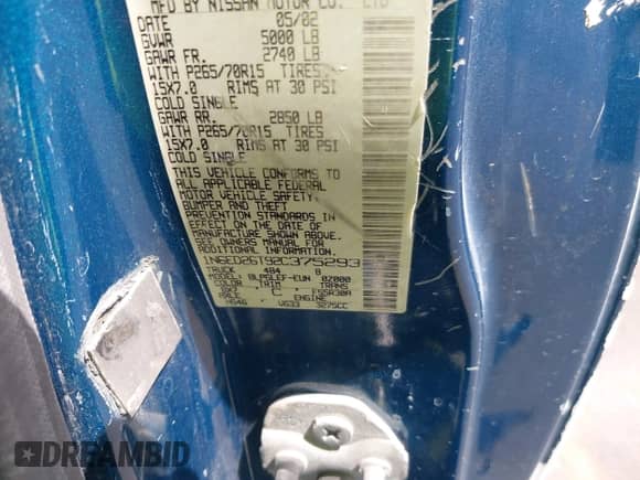 2002 Nissan Frontier XE with VIN 1N6ED26T92C375293, listed as a IAAI auction lot 42533870 with 216,982 mi miles and . Bid and sale history available at DreamBid. Image 9.