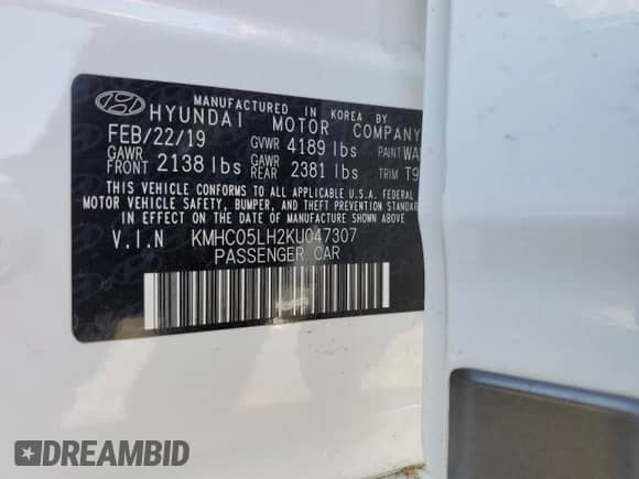 2019 Hyundai Ioniq Limited с VIN KMHC05LH2KU047307, выставлен на аукционе Copart как лот 54741244 с пробегом 28 318 миль миль и Списание • Salvage title. История ставок и продаж доступна на DreamBid. Изображение 15.