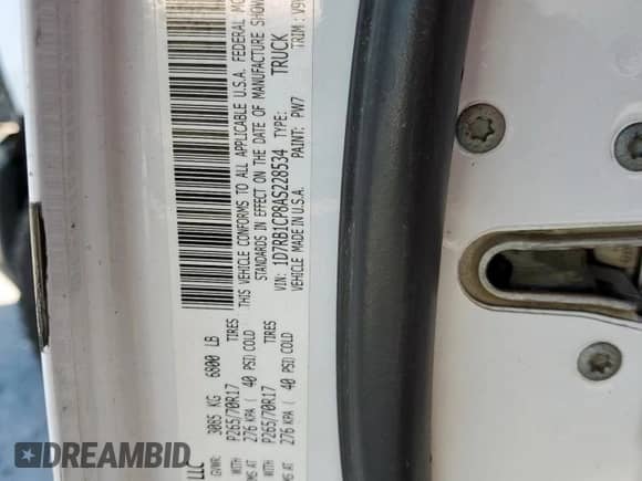 2010 Dodge 1500 ST with VIN 1D7RB1CP8AS228534, listed as a Copart auction lot 57673015 with 237,944 mi miles and Clean title. Bid and sale history available at DreamBid. Image 12.