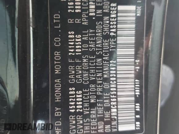 2017 Honda Accord EX-L z VIN JHMCR6F50HC030472, wystawiony jako Copart lot #81522715 z przebiegiem 97 186 mil mil oraz Szkoda całkowita • Salvage title. Historia ofert i sprzedaży dostępna na DreamBid. Obrazek 12.