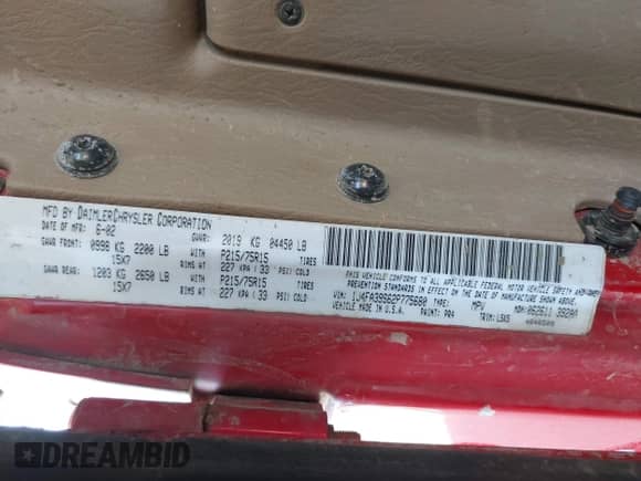 2002 Jeep Wrangler X z VIN 1J4FA39S62P775680, wystawiony jako IAAI lot #42808299 z przebiegiem 118 886 mil mil oraz . Historia ofert i sprzedaży dostępna na DreamBid. Obrazek 9.