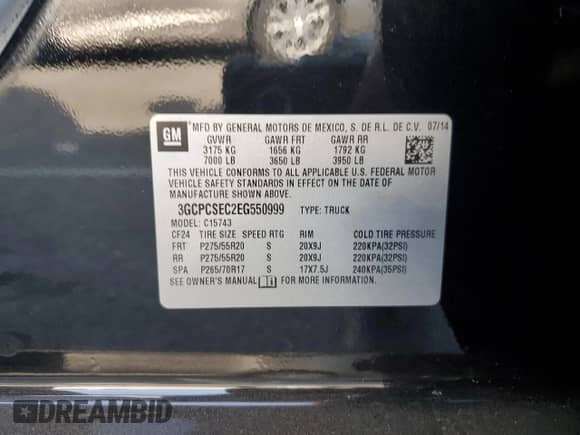 2014 Chevrolet Silverado 1500 LTZ with VIN 3GCPCSEC2EG550999, listed as a Copart auction lot 80388585 with 134,307 mi miles and Clean title. Bid and sale history available at DreamBid. Image 12.