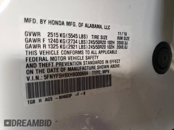 2017 Honda Pilot Touring с VIN 5FNYF5H9XHB000604, выставлен на аукционе Copart как лот 72022615 с пробегом 79 605 миль миль и Списание • Salvage title. История ставок и продаж доступна на DreamBid. Изображение 13.