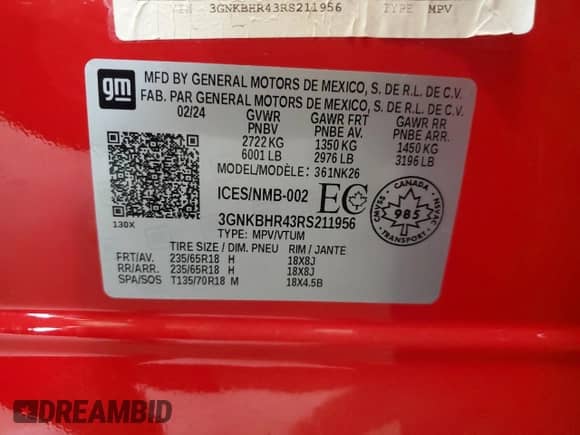 2024 Chevrolet Blazer LT with VIN 3GNKBHR43RS211956, listed as a Copart auction lot 70943245 with 12,868 mi miles and Clean title. Bid and sale history available at DreamBid. Image 14.