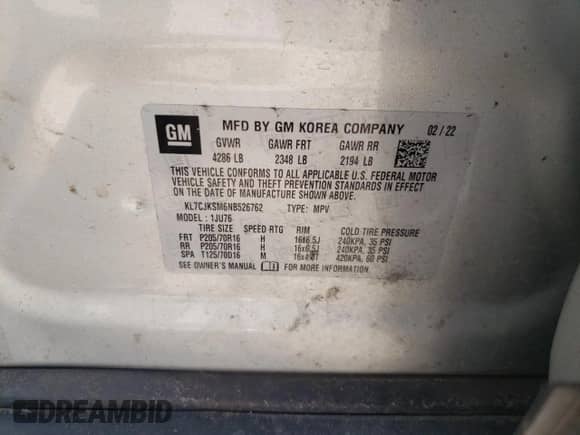 2022 Chevrolet Trax LS с VIN KL7CJKSM6NB526762, выставлен на аукционе Copart как лот 65289465 с пробегом 102 306 миль миль и Чистый • Clean title. История ставок и продаж доступна на DreamBid. Изображение 13.