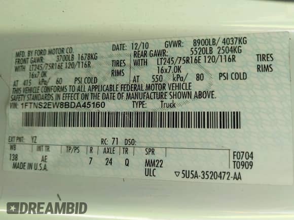 2011 Ford Econoline Cargo Commercial z VIN 1FTNS2EW8BDA45160, wystawiony jako IAAI lot #42143028 z przebiegiem 244 352 mil mil oraz . Historia ofert i sprzedaży dostępna na DreamBid. Obrazek 9.