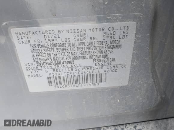 2021 Nissan Kicks SR z VIN 3N1CP5DV6ML474963, wystawiony jako IAAI lot #43302924 z przebiegiem 14 218 mil mil oraz . Historia ofert i sprzedaży dostępna na DreamBid. Obrazek 9.