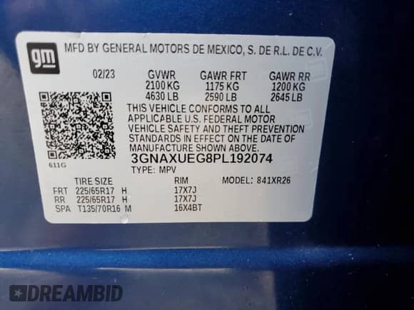 2023 Chevrolet Equinox LT с VIN 3GNAXUEG8PL192074, выставлен на аукционе Copart как лот 70363315 с пробегом 43 676 миль миль и Списание • Salvage title. История ставок и продаж доступна на DreamBid. Изображение 14.