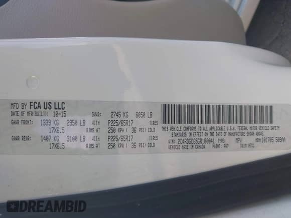 2016 Dodge Grand Caravan SXT with VIN 2C4RDGCG5GR180041, listed as a IAAI auction lot 43221215 with 200,146 mi miles and . Bid and sale history available at DreamBid. Image 9.