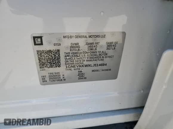 2020 Chevrolet Traverse Premier с VIN 1GNEVKKWXLJ114694, выставлен на аукционе Copart как лот 84733165 с пробегом 49 729 миль миль и Списание • Salvage title. История ставок и продаж доступна на DreamBid. Изображение 13.