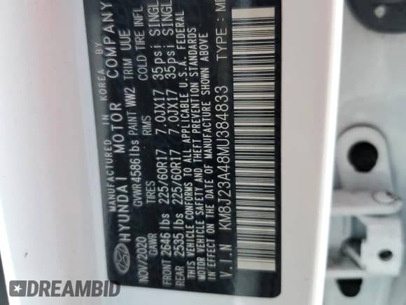 2021 Hyundai Tucson SE with VIN KM8J23A48MU384833, listed as a Copart auction lot 80665565 with 103,705 mi miles and Non repairable. Bid and sale history available at DreamBid. Image 13.