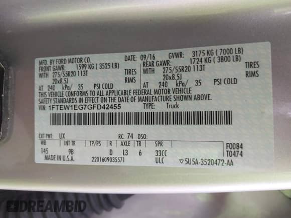 2016 Ford F-150 XLT z VIN 1FTEW1EG7GFD42455, wystawiony jako IAAI lot #43206132 z przebiegiem 104 107 mil mil oraz . Historia ofert i sprzedaży dostępna na DreamBid. Obrazek 9.