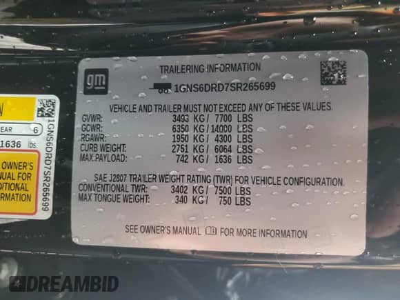2025 Chevrolet Suburban Z71 с VIN 1GNS6DRD7SR265699, выставлен на аукционе Copart как лот 64062235 с пробегом Не указан миль и Списание • Salvage title. История ставок и продаж доступна на DreamBid. Изображение 13.