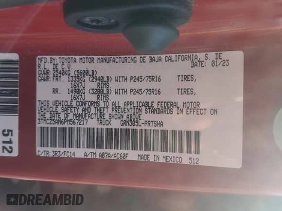 2023 Toyota Tacoma SR z VIN 3TMCZ5AN6PM567217, wystawiony jako Copart lot #89866325 z przebiegiem 4 835 mil mil oraz Czysty tytuł • Clean title. Historia ofert i sprzedaży dostępna na DreamBid. Obrazek 12.