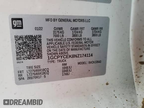 2022 Chevrolet Silverado 1500 Custom Trail Boss z VIN 1GCPYCEK8NZ174114, wystawiony jako Copart lot #47652855 z przebiegiem 71 851 mil mil oraz Szkoda całkowita • Salvage title. Historia ofert i sprzedaży dostępna na DreamBid. Obrazek 14.