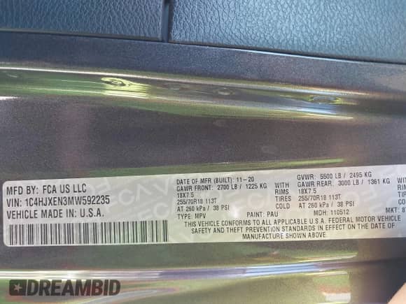 2021 Jeep Wrangler Unlimited Sahara с VIN 1C4HJXEN3MW592235, выставлен на аукционе IAAI как лот 42690167 с пробегом 103 351 миль миль и . История ставок и продаж доступна на DreamBid. Изображение 9.