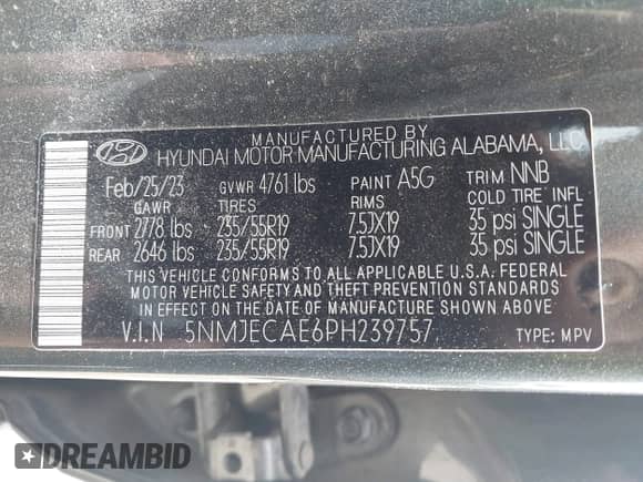 2023 Hyundai Tucson Limited z VIN 5NMJECAE6PH239757, wystawiony jako IAAI lot #42883540 z przebiegiem 34 428 mil mil oraz . Historia ofert i sprzedaży dostępna na DreamBid. Obrazek 9.