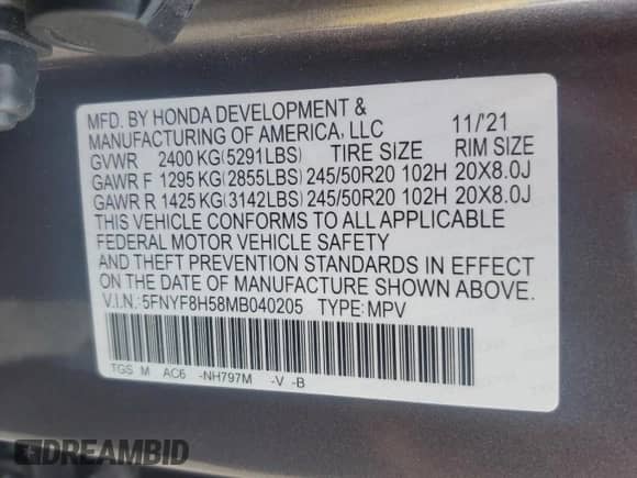 2021 Honda Passport EX-L с VIN 5FNYF8H58MB040205, выставлен на аукционе Copart как лот 65426985 с пробегом 59 904 миль миль и Списание • Salvage title. История ставок и продаж доступна на DreamBid. Изображение 13.