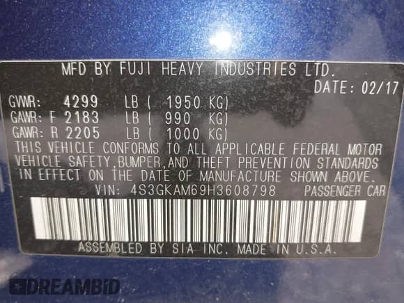 2017 Subaru Impreza Special Sports with VIN 4S3GKAM69H3608798, listed as a IAAI auction lot 42732834 with 47,415 mi miles and . Bid and sale history available at DreamBid. Image 9.