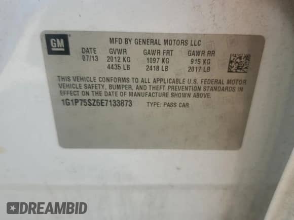 2014 Chevrolet Cruze Diesel с VIN 1G1P75SZ6E7133873, выставлен на аукционе Copart как лот 69012385 с пробегом 193 623 миль миль и Списание • Salvage title. История ставок и продаж доступна на DreamBid. Изображение 12.