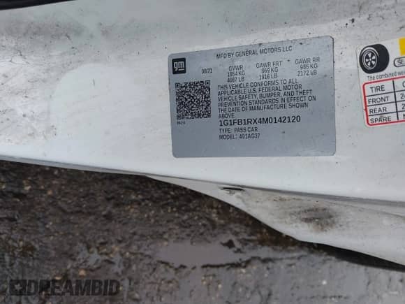 2021 Chevrolet Camaro 1LT с VIN 1G1FB1RX4M0142120, выставлен на аукционе IAAI как лот 41394658 с пробегом 25 477 миль миль и . История ставок и продаж доступна на DreamBid. Изображение 9.