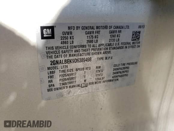 2013 Chevrolet Equinox LS z VIN 2GNALBEK9D6389498, wystawiony jako Copart lot #69442385 z przebiegiem 102 309 mil mil oraz Czysty tytuł • Clean title. Historia ofert i sprzedaży dostępna na DreamBid. Obrazek 12.