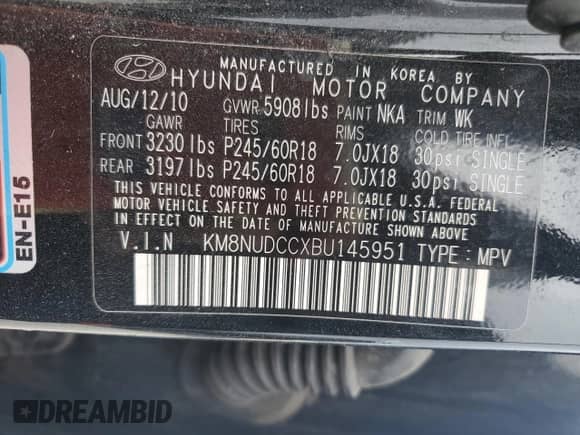 2011 Hyundai Veracruz GLS с VIN KM8NUDCCXBU145951, выставлен на аукционе Copart как лот 59084115 с пробегом 192 018 миль миль и На запчасти • Non repairable. История ставок и продаж доступна на DreamBid. Изображение 13.