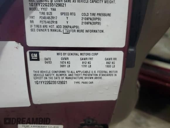 2003 Chevrolet Corvette с VIN 1G1YY22G235129021, выставлен на аукционе Copart как лот 85600875 с пробегом 73 384 миль миль и Списание • Salvage title. История ставок и продаж доступна на DreamBid. Изображение 12.