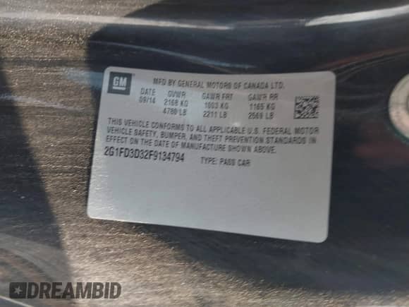 2015 Chevrolet Camaro LT with VIN 2G1FD3D32F9134794, listed as a IAAI auction lot 42982018 with 148,679 mi miles and . Bid and sale history available at DreamBid. Image 9.