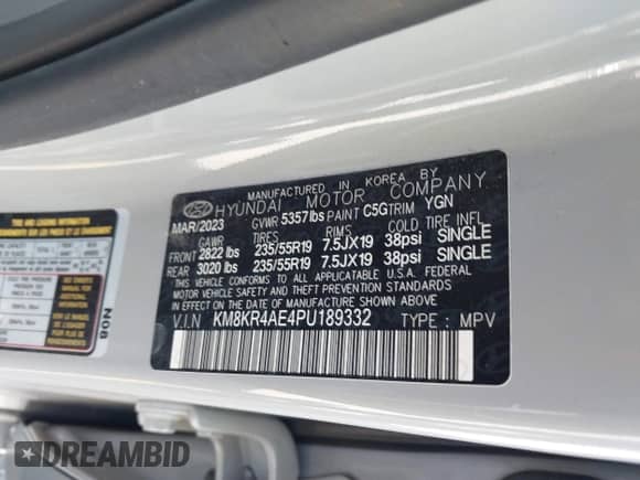 2023 Hyundai Ioniq 5 Limited with VIN KM8KR4AE4PU189332, listed as a IAAI auction lot 41702844 with Not provided miles and . Bid and sale history available at DreamBid. Image 9.