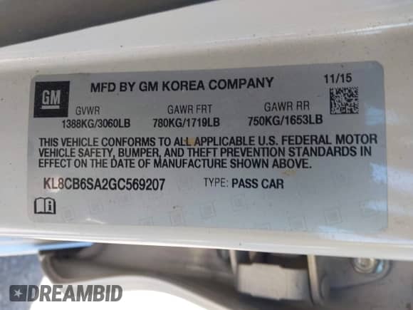 2016 Chevrolet Spark LS z VIN KL8CB6SA2GC569207, wystawiony jako IAAI lot #43328567 z przebiegiem 65 625 mil mil oraz . Historia ofert i sprzedaży dostępna na DreamBid. Obrazek 9.