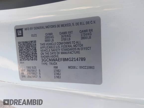 2021 Chevrolet Silverado 1500 Work Truck с VIN 3GCNWAEF8MG214789, выставлен на аукционе IAAI как лот 43326662 с пробегом 66 223 миль миль и . История ставок и продаж доступна на DreamBid. Изображение 9.