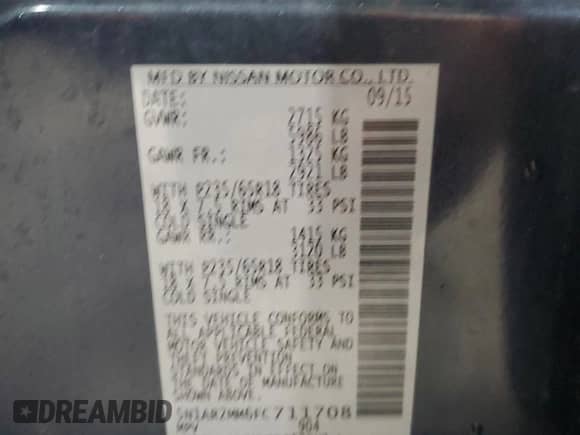 2015 Nissan Pathfinder S with VIN 5N1AR2MM6FC711708, listed as a Copart auction lot 64078625 with 149,225 mi miles and Salvage title. Bid and sale history available at DreamBid. Image 13.