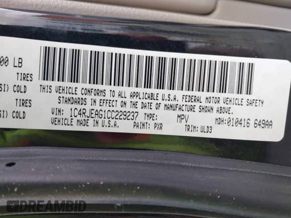2012 Jeep Grand Cherokee Laredo z VIN 1C4RJEAG1CC229237, wystawiony jako IAAI lot #41613422 z przebiegiem 206 633 mil mil oraz . Historia ofert i sprzedaży dostępna na DreamBid. Obrazek 9.