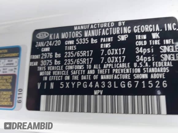 2020 Kia Sorento LX with VIN 5XYPG4A33LG671526, listed as a IAAI auction lot 41787735 with 119,659 mi miles and . Bid and sale history available at DreamBid. Image 9.