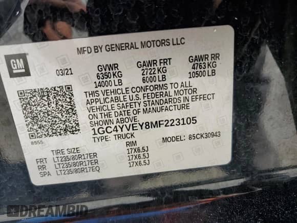 2021 Chevrolet Silverado 3500HD High Country with VIN 1GC4YVEY8MF223105, listed as a Copart auction lot 50471225 with Not provided miles and Salvage title. Bid and sale history available at DreamBid. Image 15.