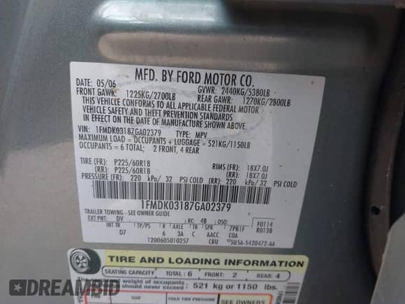 2007 Ford Freestyle Limited with VIN 1FMDK03187GA02379, listed as a IAAI auction lot 42351589 with 146,401 mi miles and . Bid and sale history available at DreamBid. Image 9.