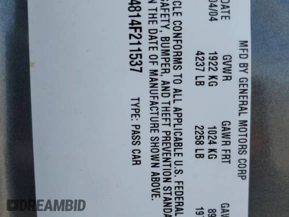 2004 Chevrolet Malibu LS с VIN 1G1ZT54814F211537, выставлен на аукционе Copart как лот 60091135 с пробегом 173 765 миль миль и Списание • Salvage title. История ставок и продаж доступна на DreamBid. Изображение 12.