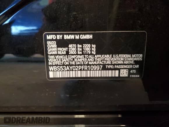 2023 BMW M3 с VIN WBS53AY02PFR10997, выставлен на аукционе Copart как лот 66205225 с пробегом 23 185 миль миль и Списание • Salvage title. История ставок и продаж доступна на DreamBid. Изображение 12.