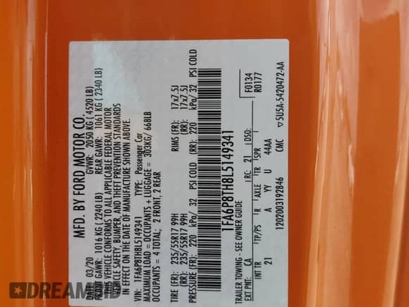 2020 Ford Mustang EcoBoost с VIN 1FA6P8TH8L5149341, выставлен на аукционе Copart как лот 61958565 с пробегом 116 243 миль миль и Списание • Salvage title. История ставок и продаж доступна на DreamBid. Изображение 12.