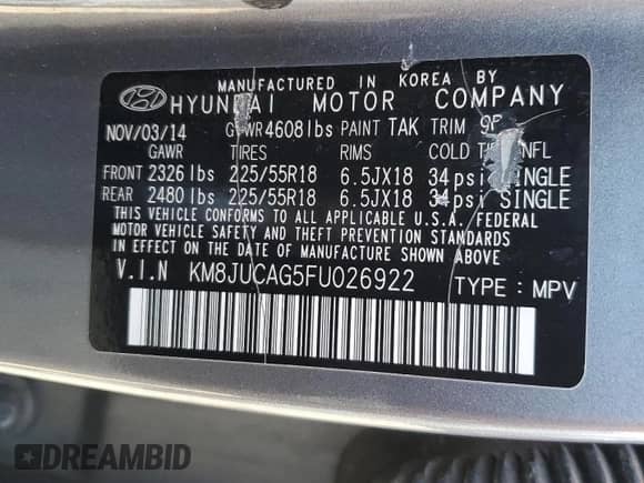 2015 Hyundai Tucson SE z VIN KM8JUCAG5FU026922, wystawiony jako Copart lot #80523575 z przebiegiem 96 176 mil mil oraz Szkoda całkowita • Salvage title. Historia ofert i sprzedaży dostępna na DreamBid. Obrazek 13.