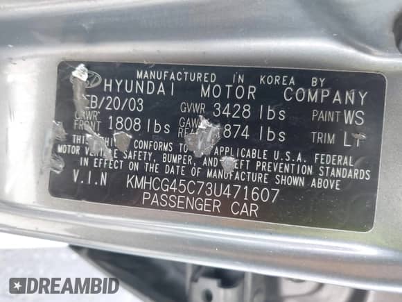 2003 Hyundai Accent GL с VIN KMHCG45C73U471607, выставлен на аукционе IAAI как лот 41956551 с пробегом 222 305 миль миль и . История ставок и продаж доступна на DreamBid. Изображение 9.