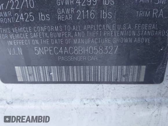 2011 Hyundai Sonata Limited z VIN 5NPEC4AC8BH058327, wystawiony jako IAAI lot #43344944 z przebiegiem 171 631 mil mil oraz . Historia ofert i sprzedaży dostępna na DreamBid. Obrazek 9.