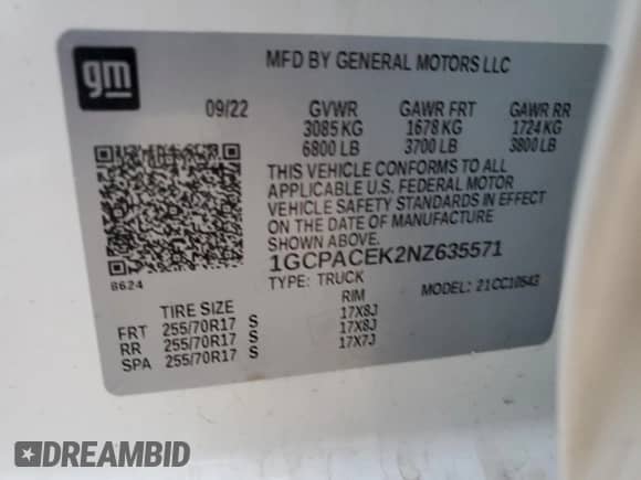 2022 Chevrolet Silverado 1500 LT with VIN 1GCPACEK2NZ635571, listed as a Copart auction lot 88725255 with Not provided miles and Salvage title. Bid and sale history available at DreamBid. Image 13.