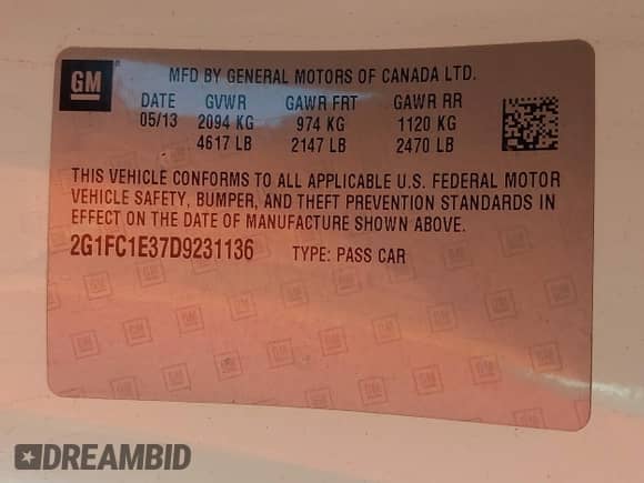 2013 Chevrolet Camaro LT z VIN 2G1FC1E37D9231136, wystawiony jako IAAI lot #43474883 z przebiegiem 86 730 mil mil oraz . Historia ofert i sprzedaży dostępna na DreamBid. Obrazek 9.